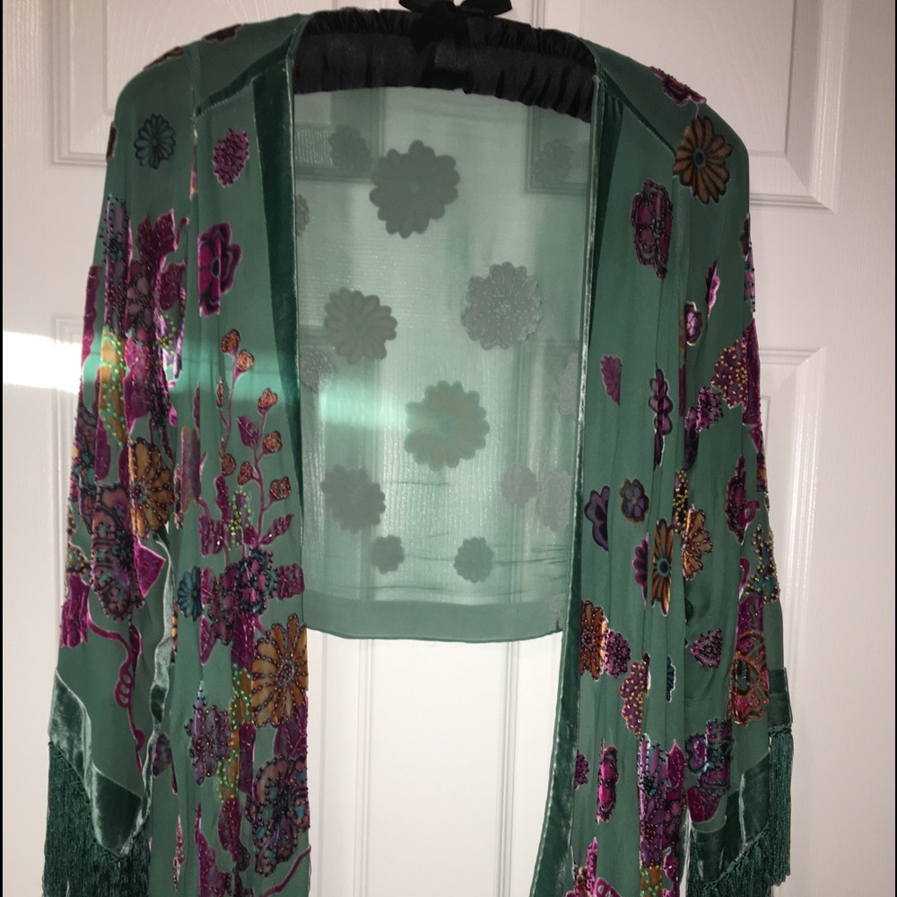 Sheer Floral Fringe Jacket